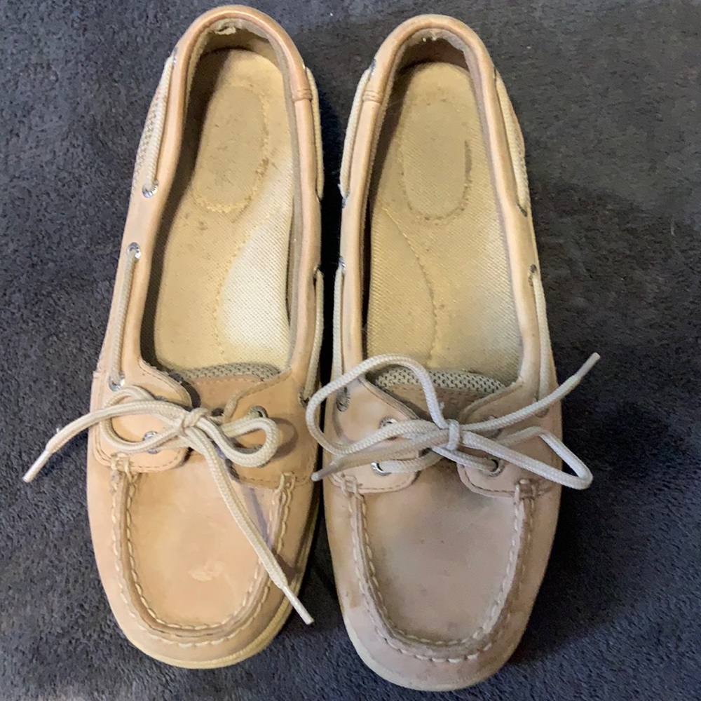 Sperry Womens Loafer Boat Shoes Slip On With Ties Beige Size 8.5